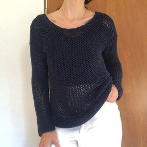Vince navy crochet open knit bias cut sweater